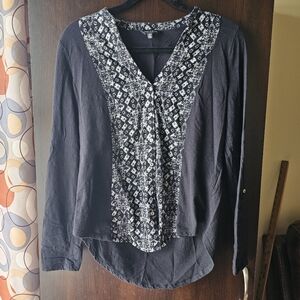 Women's Button Down Black Patterned Top